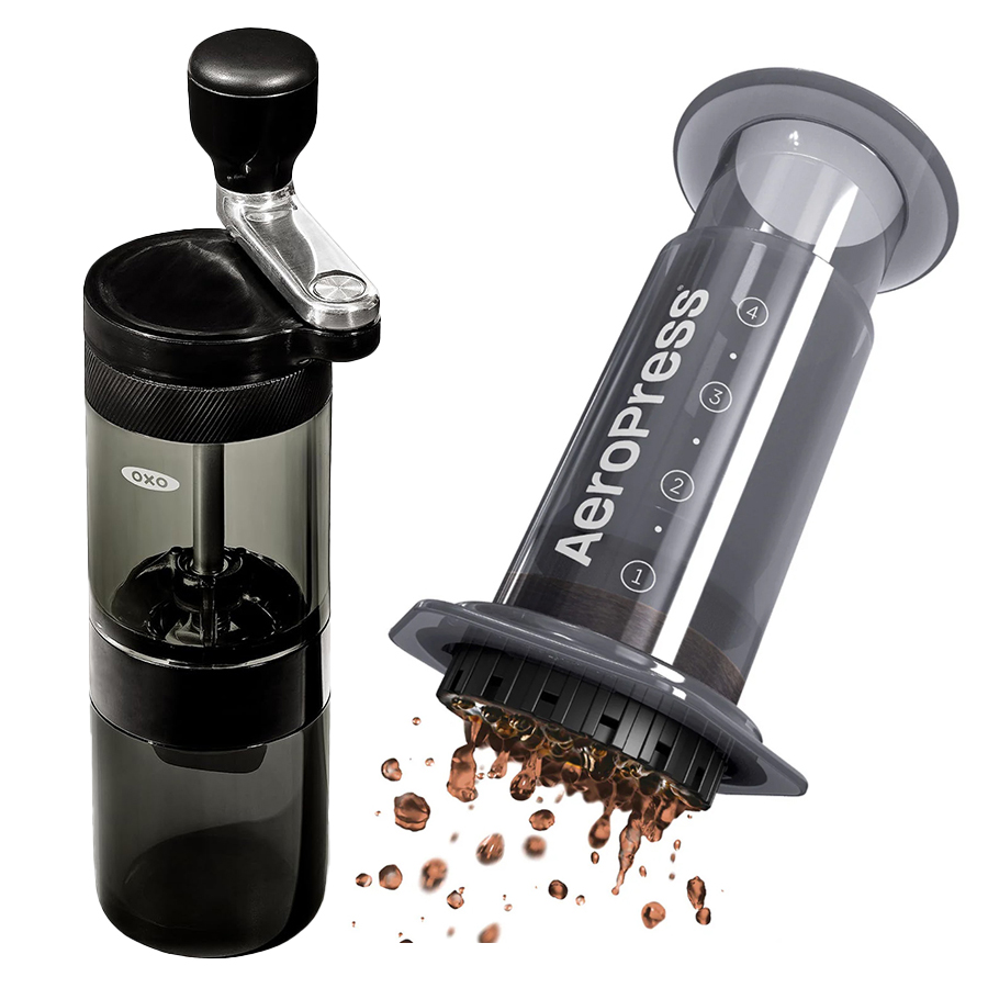 Moulin à café manuel à meules avec Cafetière AeroPress Original