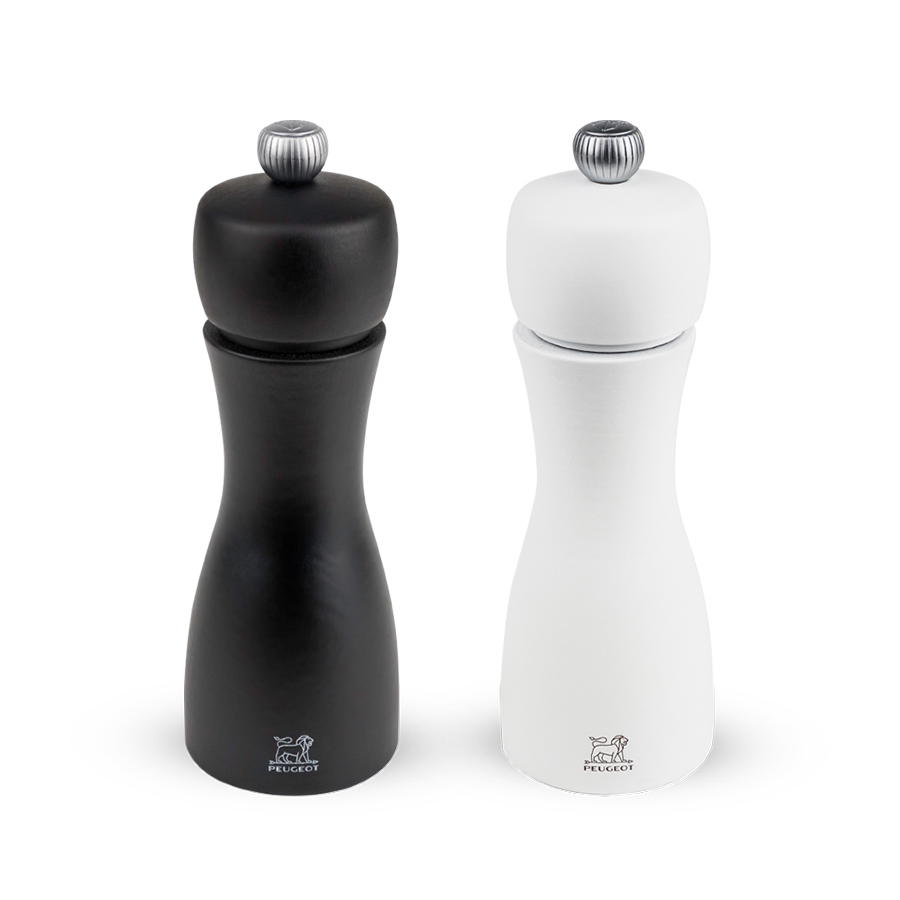 Duo de moulins à poivre et à sel manuels Tahiti 15 cm - Noir/blanc