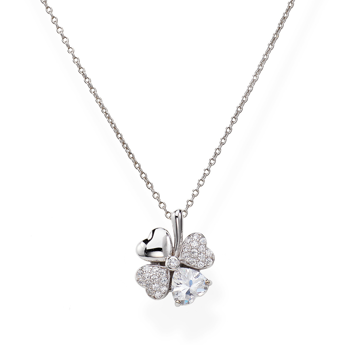 Collier rhodium et zircon cubique blanc et rubis Quadricuore