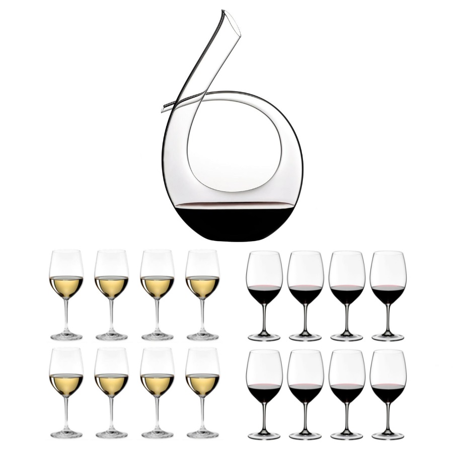 Carafe Black Tie avec 8 verres à vin Cabernet Sauvignon-Merlot et 8 verres à vin Viognier-Chardonnay