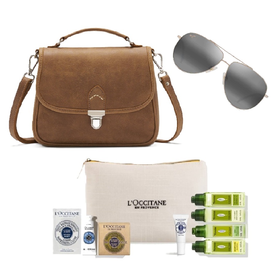 Audrey Bag, Hauoli Aviator Sunglasses and Verbena Travel Kit Set