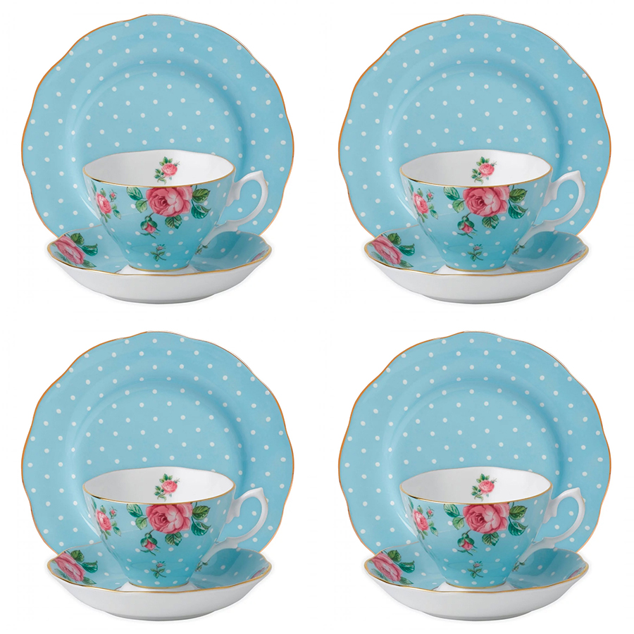 Polka Blue Vintage 12-Piece Place Setting
