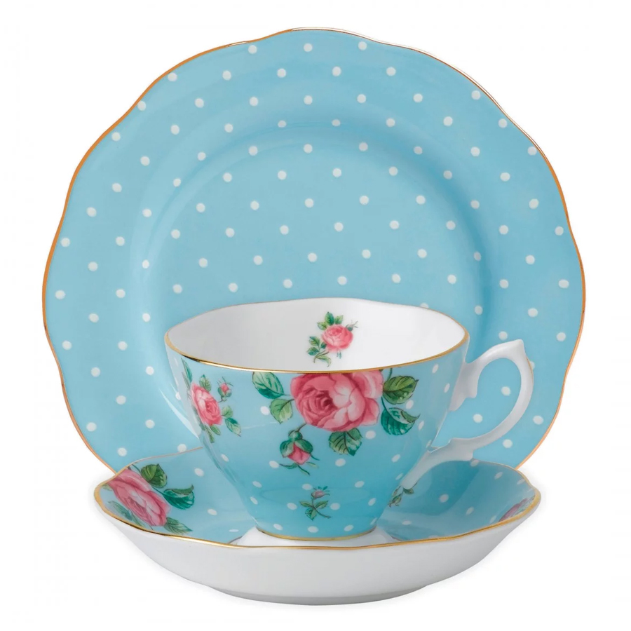Polka Blue Vintage 3-Piece Place Setting