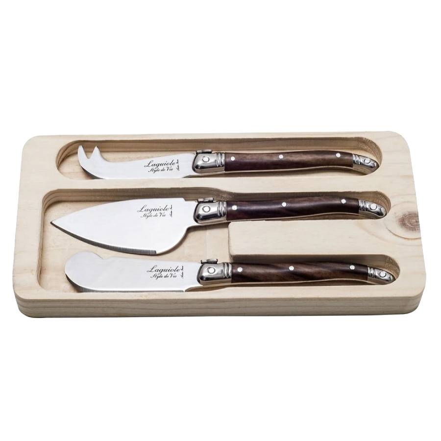 Laguiole Premium Collection Cheese Knives - Dark Wood - 3 Pieces 