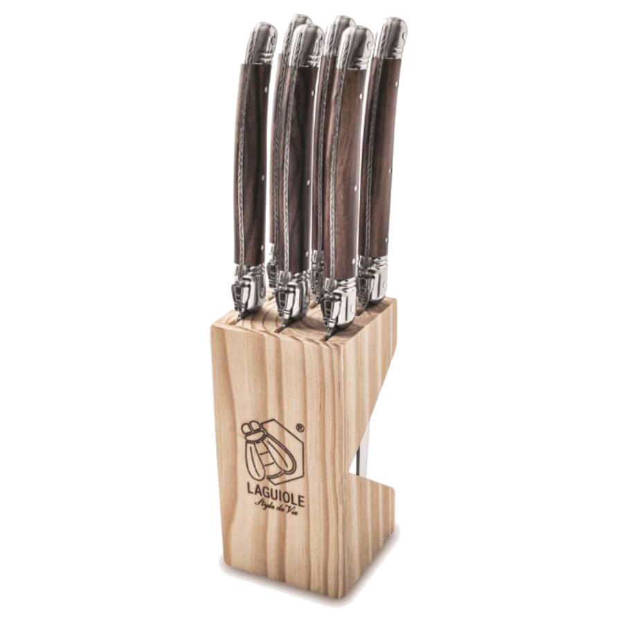 Laguiole Premium Steak Knives Block Set - Dark Wood - 6pcs