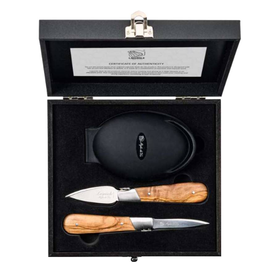 Laguiole Luxury Line Oyster Shucking Gift Set - Oak Wood