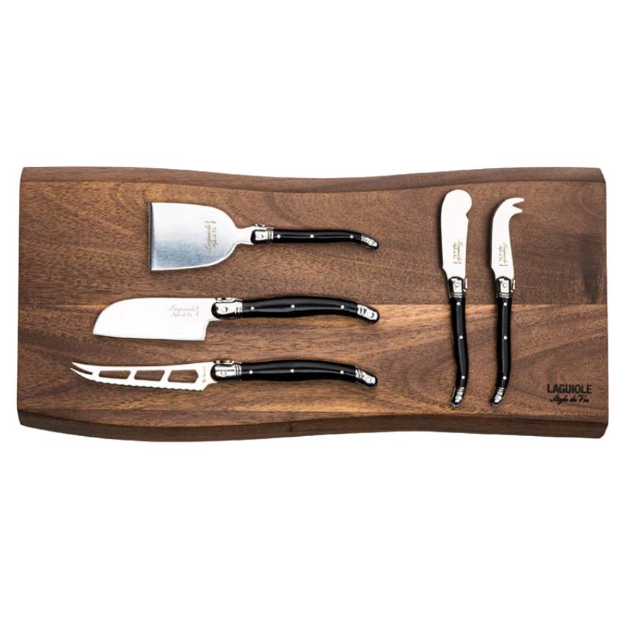 Laguiole Premium Collection Cheese Knives with Serving Board - Black - 5pcs