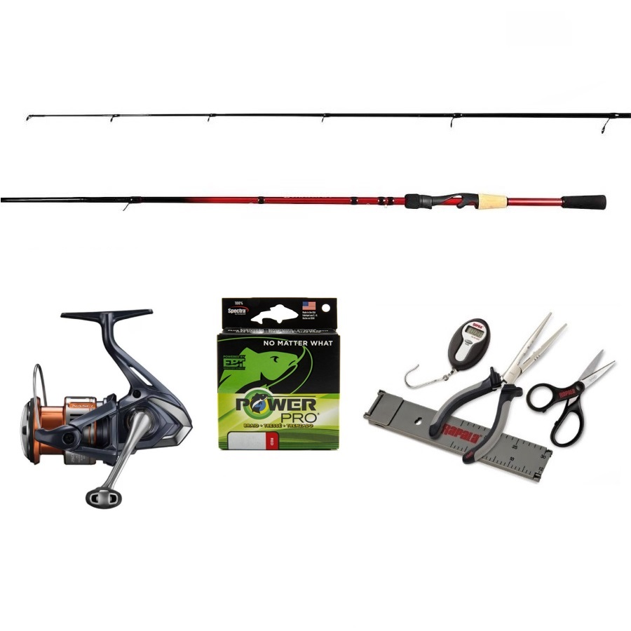 Nasci FD Spinning Reel with Sojourn C Spin Rods, PowerPro Braided Fishing Line 10Lb X 150Yd and Fisherman's Tool Combo