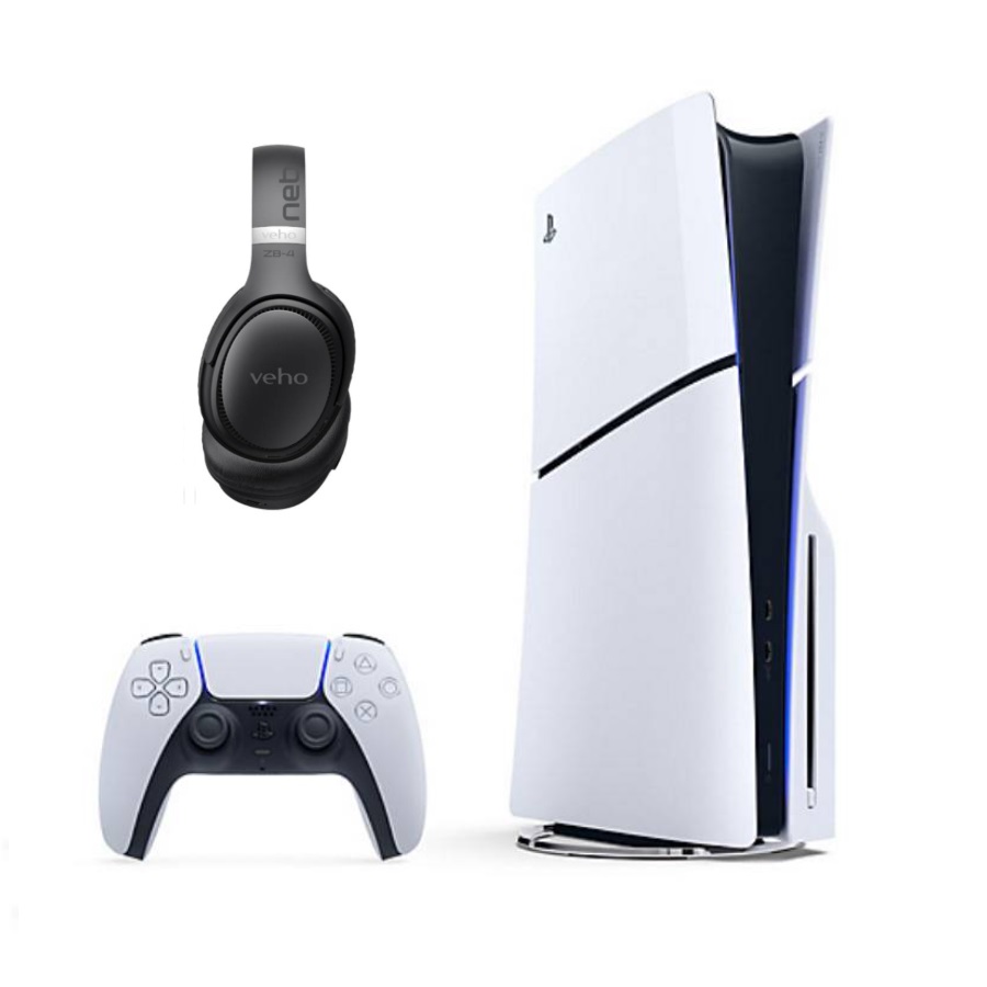 PlayStation 5 Slim Console - White with Bluetooth Wireless Headphones - Black Grey