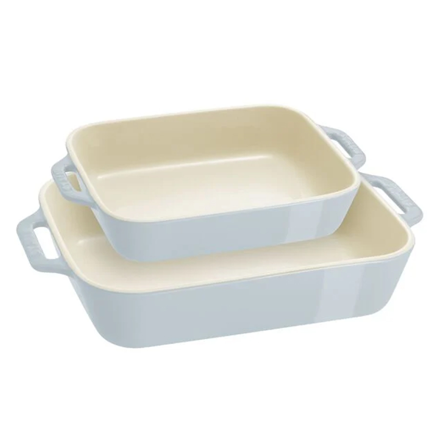 Plat à gratin deux pièces en céramique - bleu clair