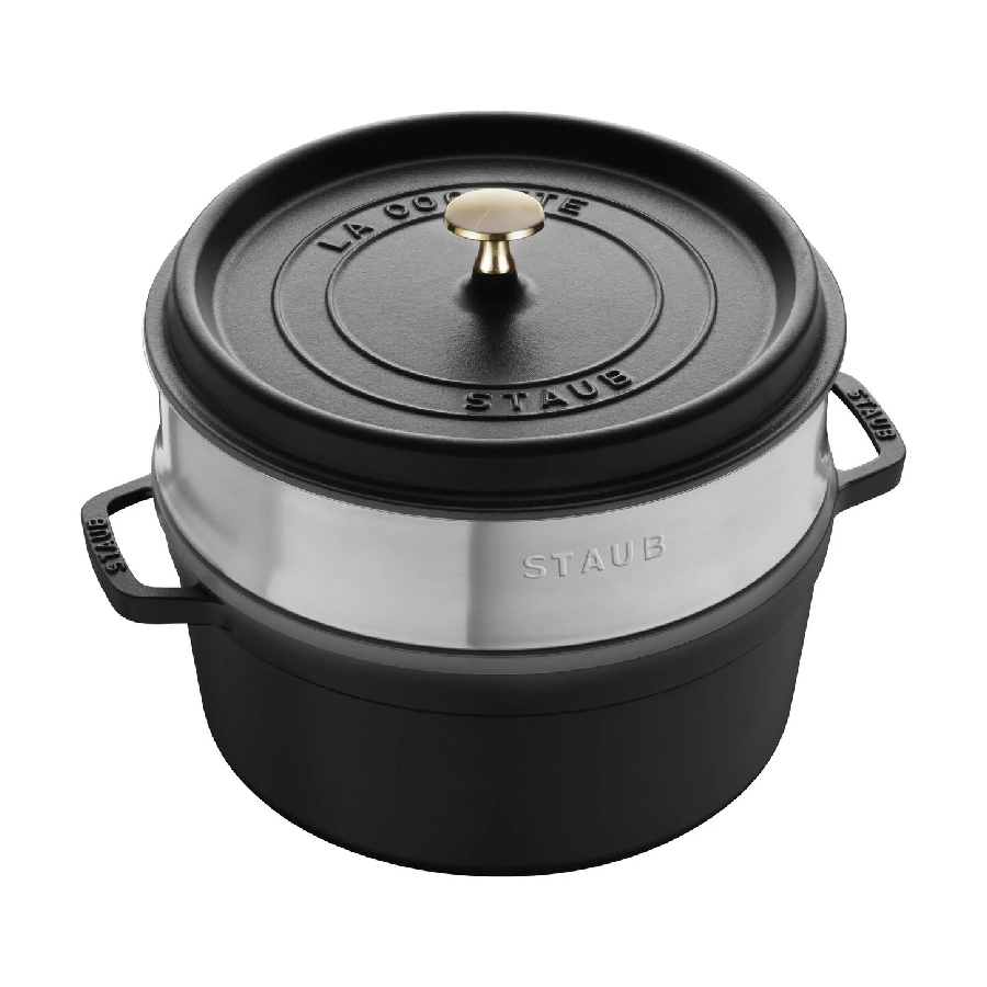 Cocotte ronde en fonte avec étuve 5,5 qt./5,2 L - Noir