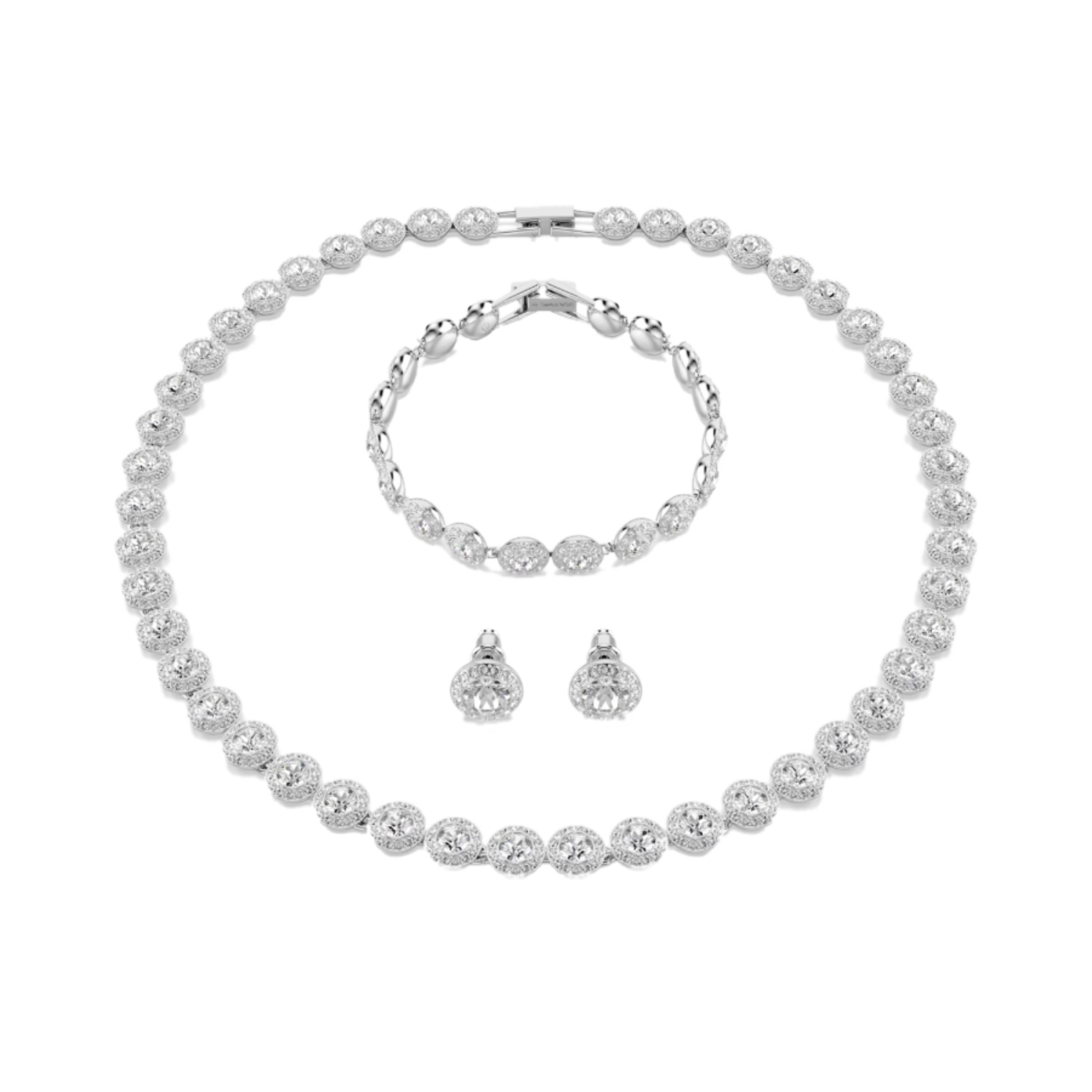 Una Angelic Necklace and Earring Set - White Rhodium Plated - 3 pieces