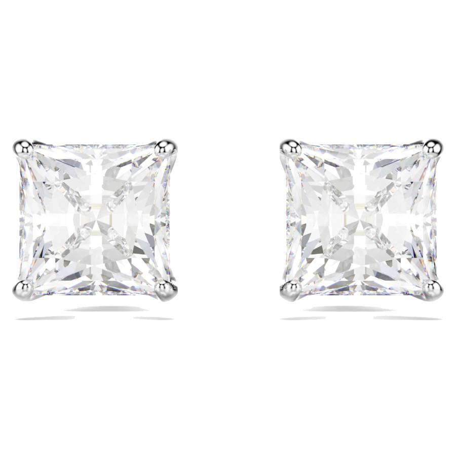 Stilla Attract Stud Earrings White Square cut - Rhodium Plated