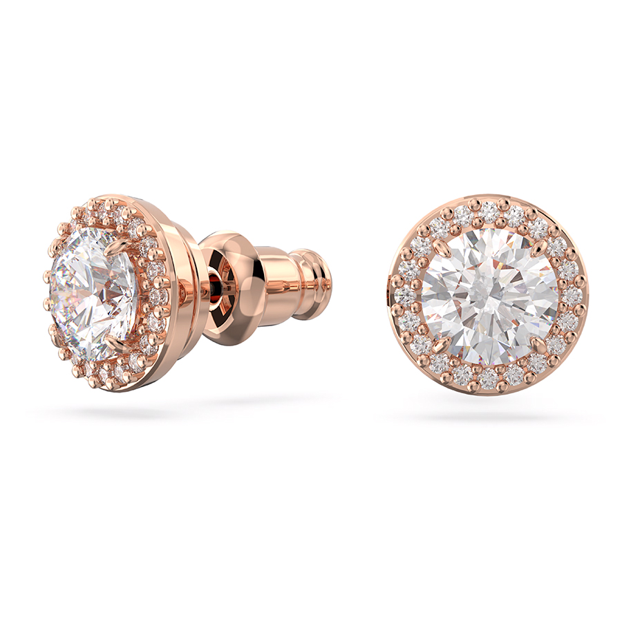 Clou d'oreilles coupe ronde pavé Constella - Blanc / Or rose