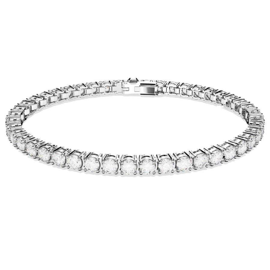 Matrix Tennis Bracelet - White Round Cut Rhodium Plated - Medium
