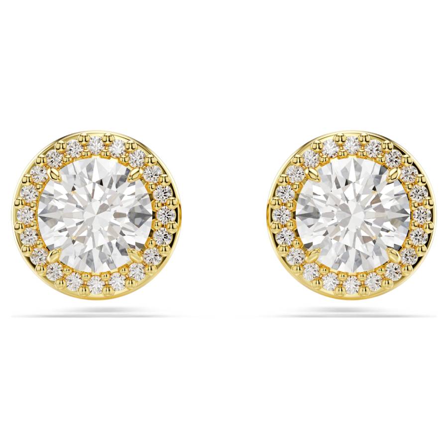 Una Angelic stud earrings - Round cut / Gold tone