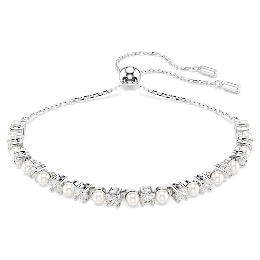 Matrix Cystal Pearl Bracelet - Round Cut - White / Rhodium Plated