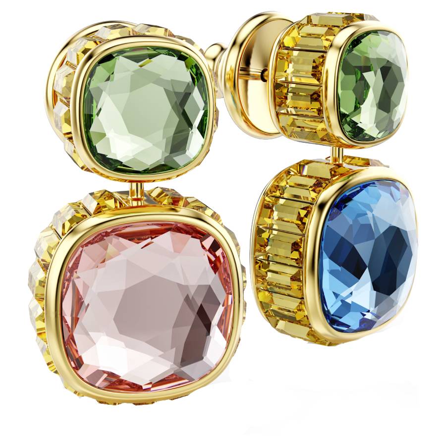 Chroma Drop Earrings Cushion Cut Multicolore - Gold Finish