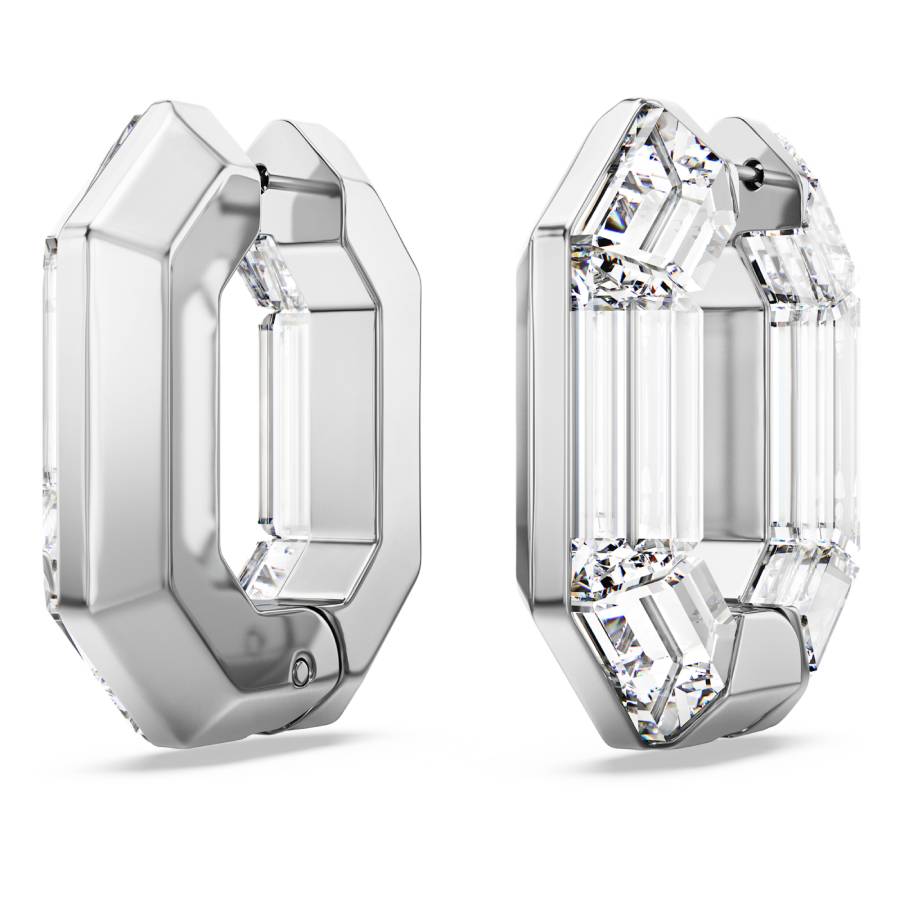 Lucent Octagon Shape Hoop Earrings - Small - White