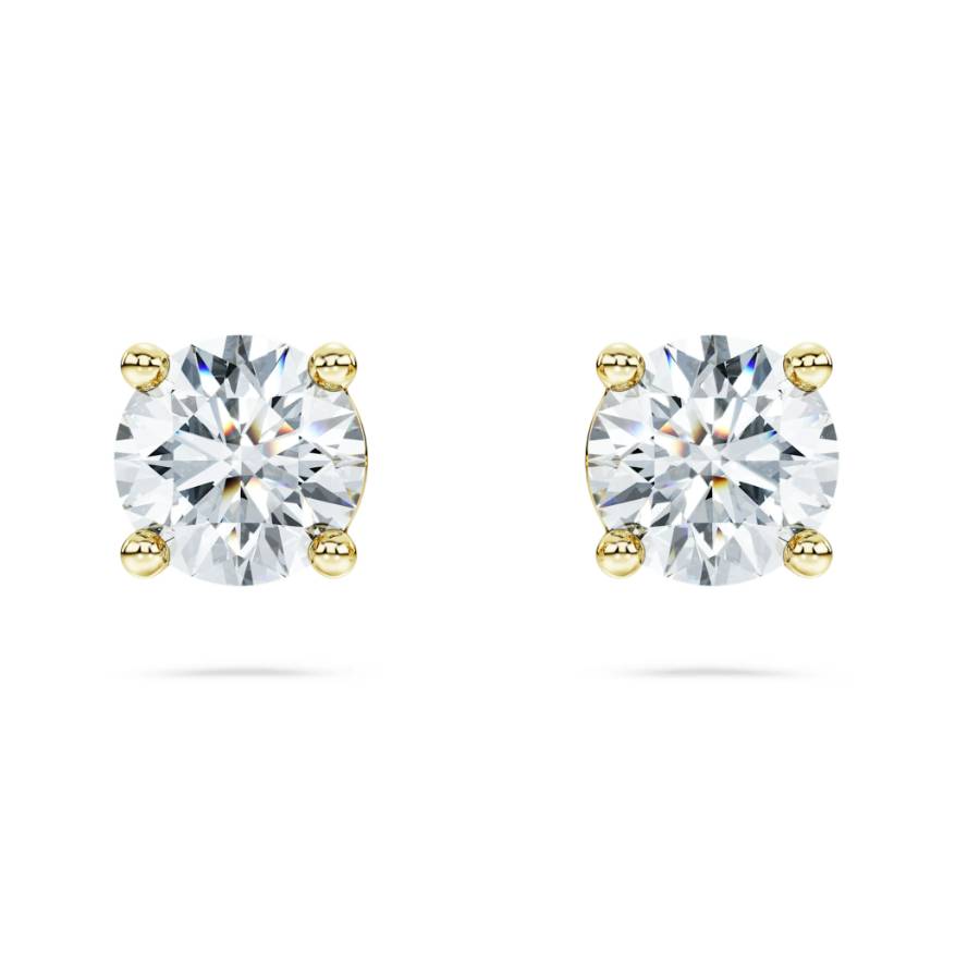 Eternity solitaire stud earrings, Lab-grown diamonds 1 ct tw, Round shape, 14K yellow gold