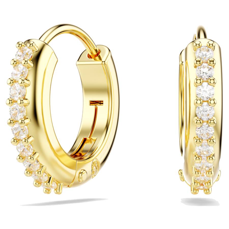 Matrix White Round Cut Mini-Hoop Earrings - Gold-Tone Plated