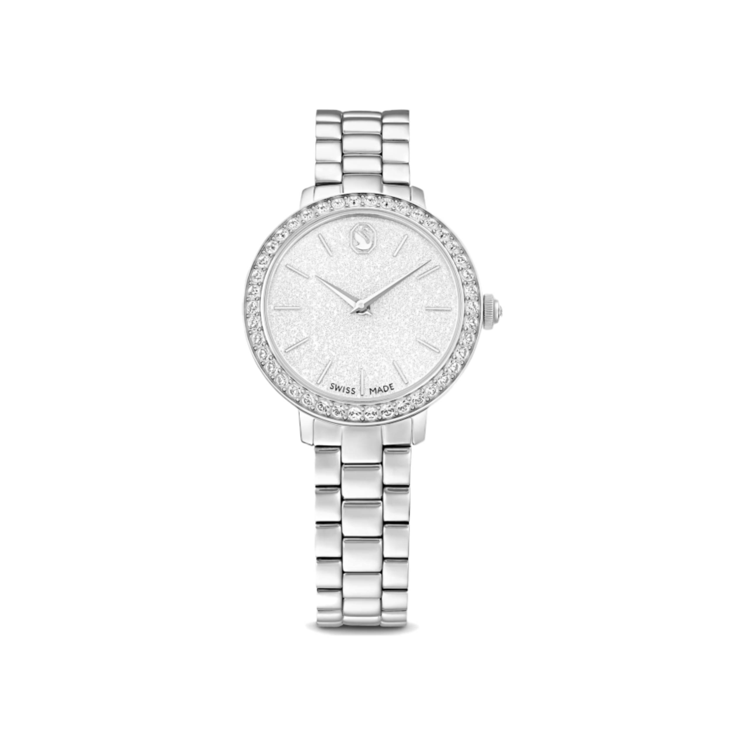 Matrix 7 Pavé Silver Guilloché Crystal Index Watch - Women - Stainless Steel - 30mm