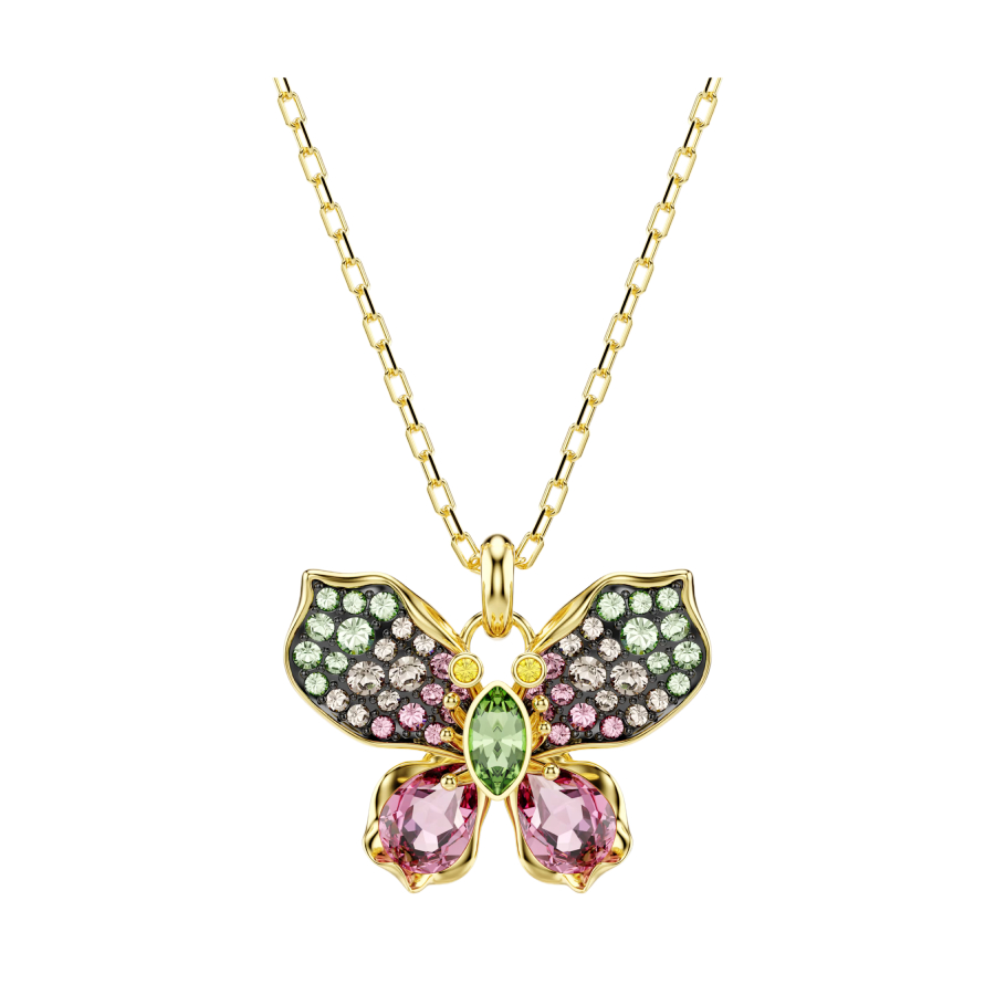 Idyllia Butterfly Mixed Cut Pavé Pendant - Multicolored - Gold tone Plated