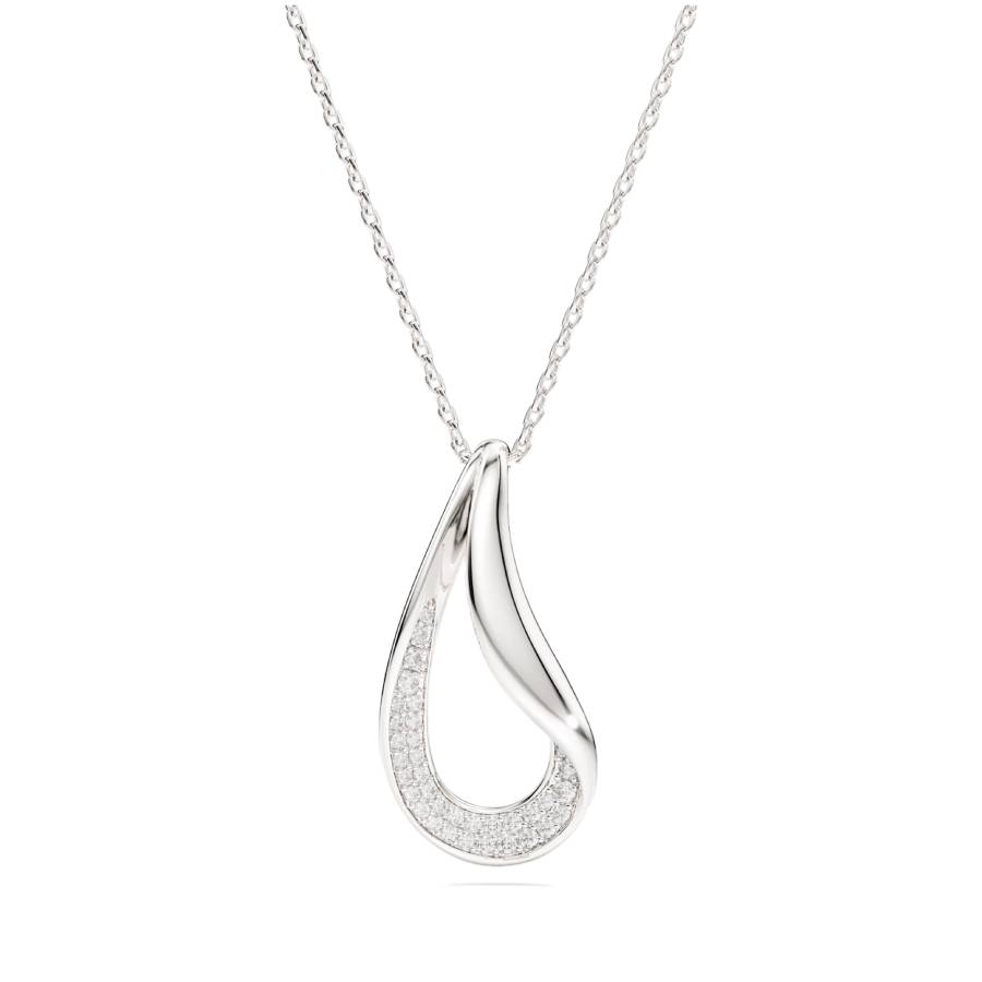 Classica Pendant Round Cut Long - White - Sterling Silver