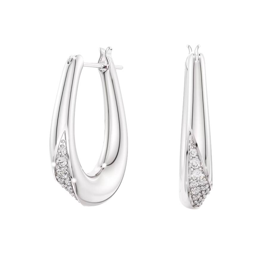 Classica Hoop Earrings Round Cut Small - White - Sterling Silver