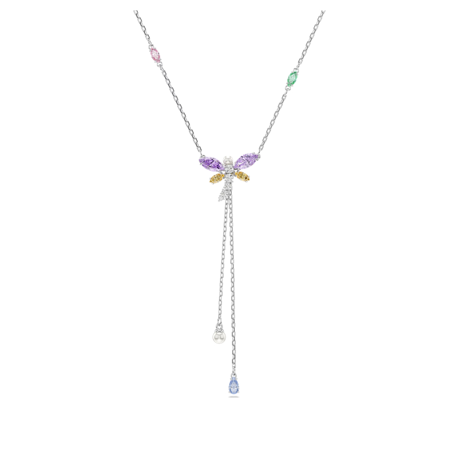 Ariana Grande Dragonfly Mixed Cut Y Necklace - Multicolored - Rhodium Plated