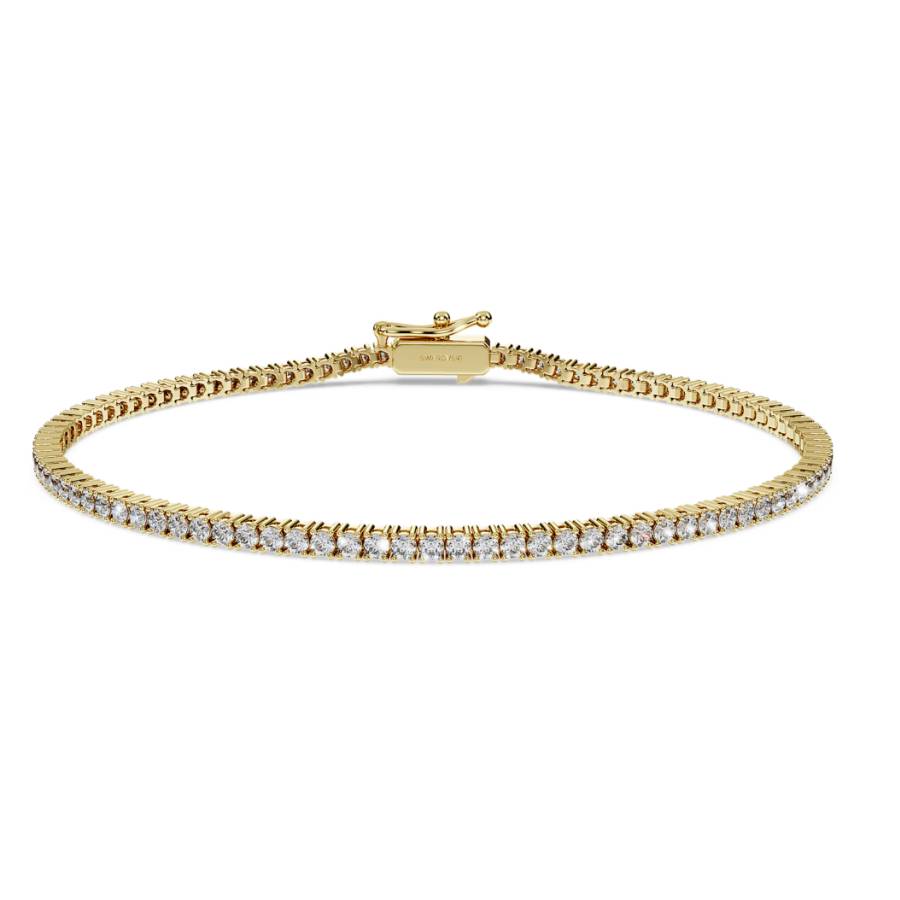 Eternity Tennis bracelet, Lab-grown diamonds 1.5 ct tw, Round shape, White, 14K yellow gold - Medium
