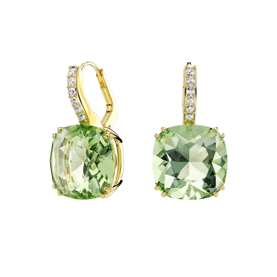 Millenia Cushion Cut Drop Earrings - Green - 18K Gold Finish