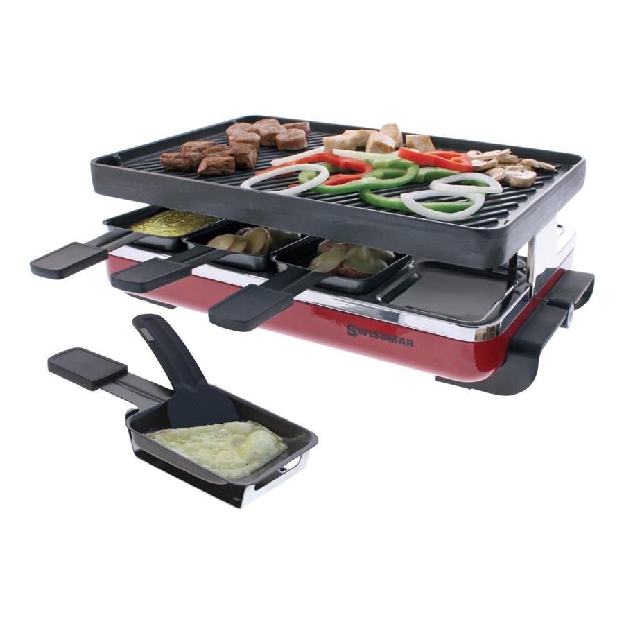 8 Person Red Raclette with Reversible Cast Iron Grill Plate