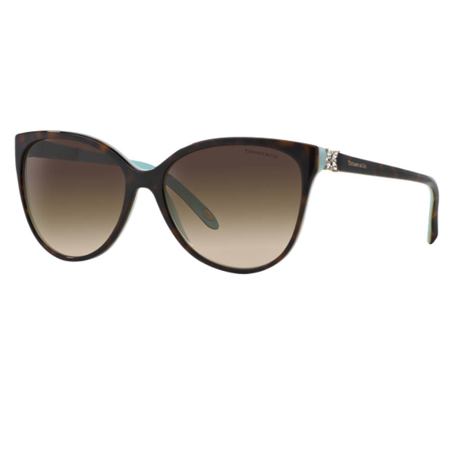 Lunettes de soleil œil de chat avec cristaux en strass - Femmes - Havane sur fond bleu Tiffany