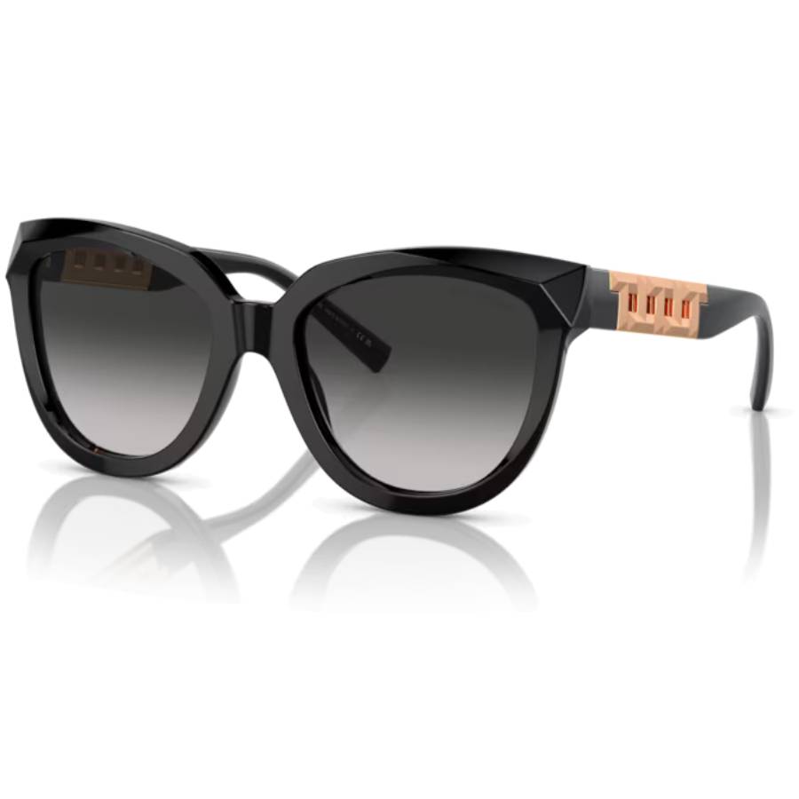 Lunettes de soleil œil-de-chat avec motifs T facettés alternés - Femmes - Noir