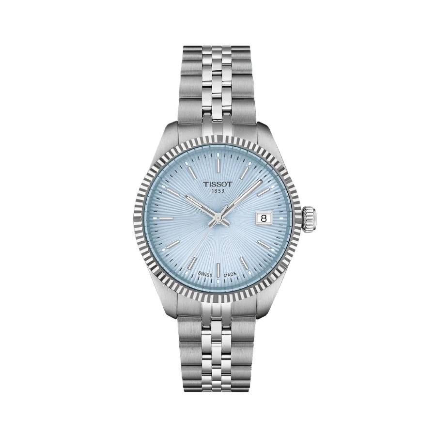 Ballade Guilloché Index Date Quartz Watch - Women - Light Blue/Stainless Steel - 34mm