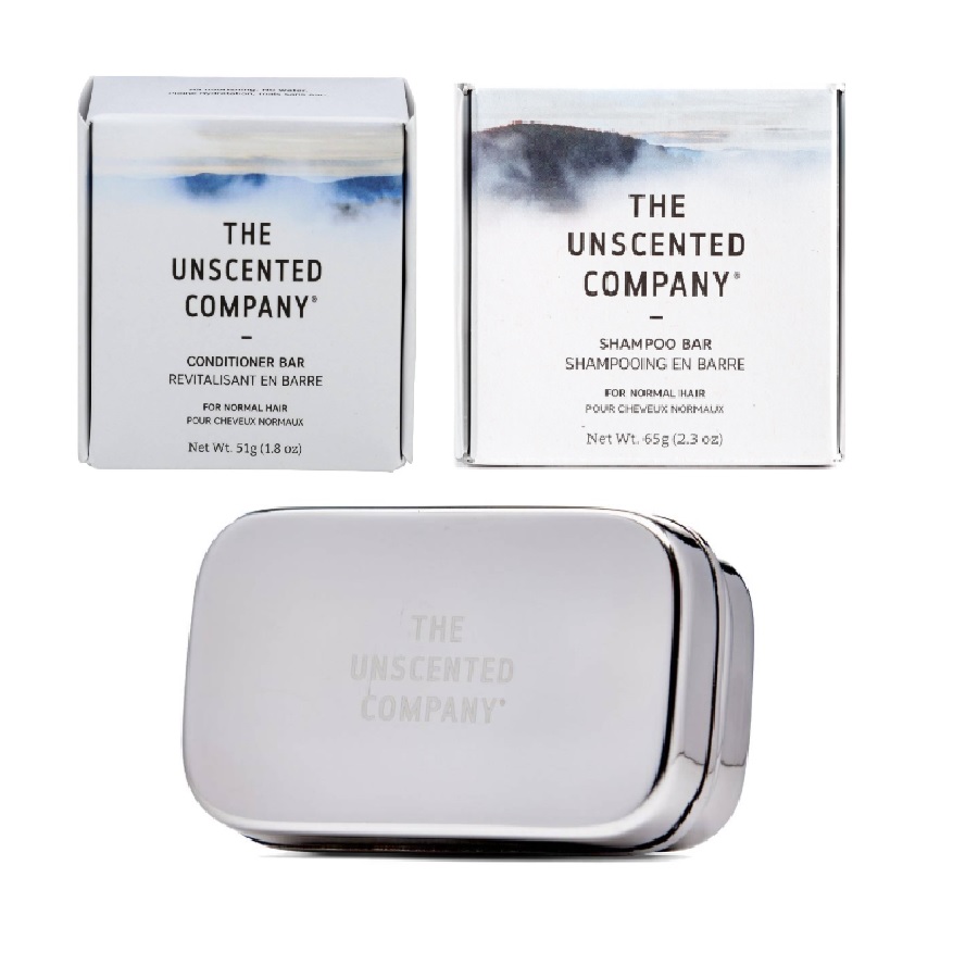 Hair Travel Bundle : Stainless Steel Travel Case with Shampoo and Conditioner Bar