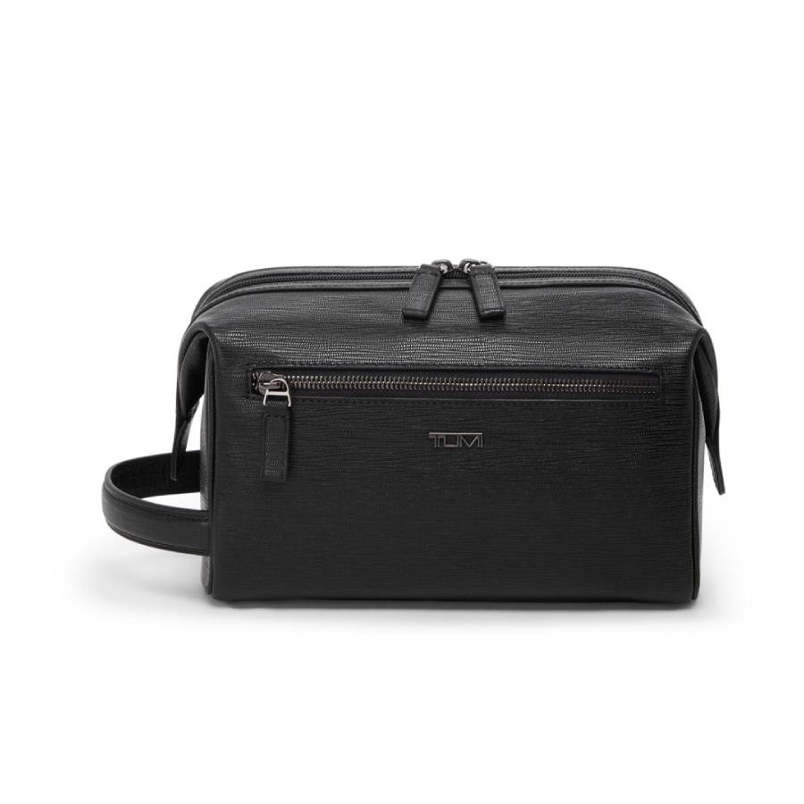 Trousse de voyage à armature - Cuir embossé noir