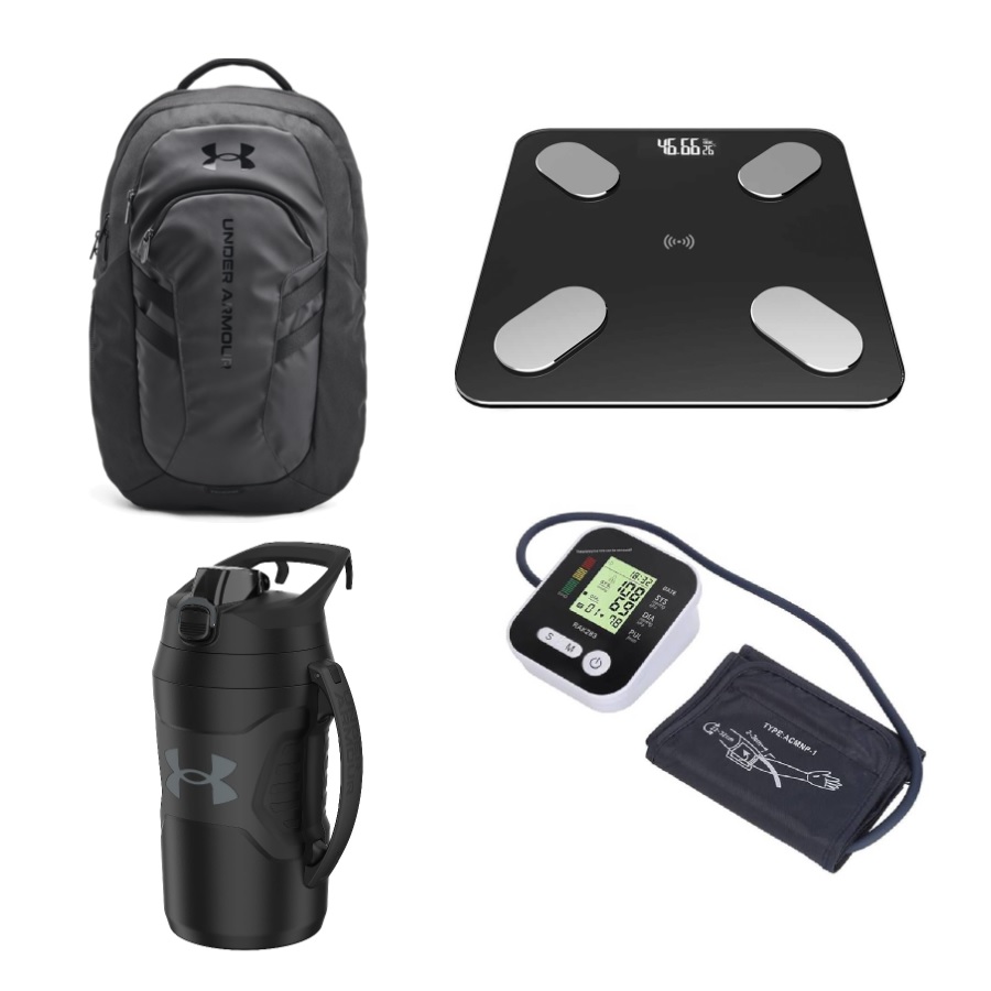6.0 Pro Backpack, Smart Scale, Blood Pressure Monitor, and 64oz Water Bottle Jug