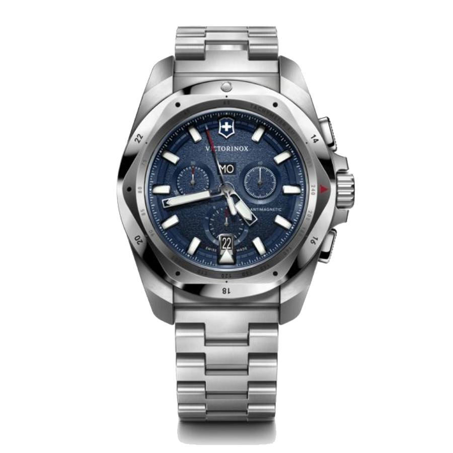 Montre chronographe avec cadran bleu et bracelet en acier inoxydable argenté I. N. O. X. - Hommes - 43 mm