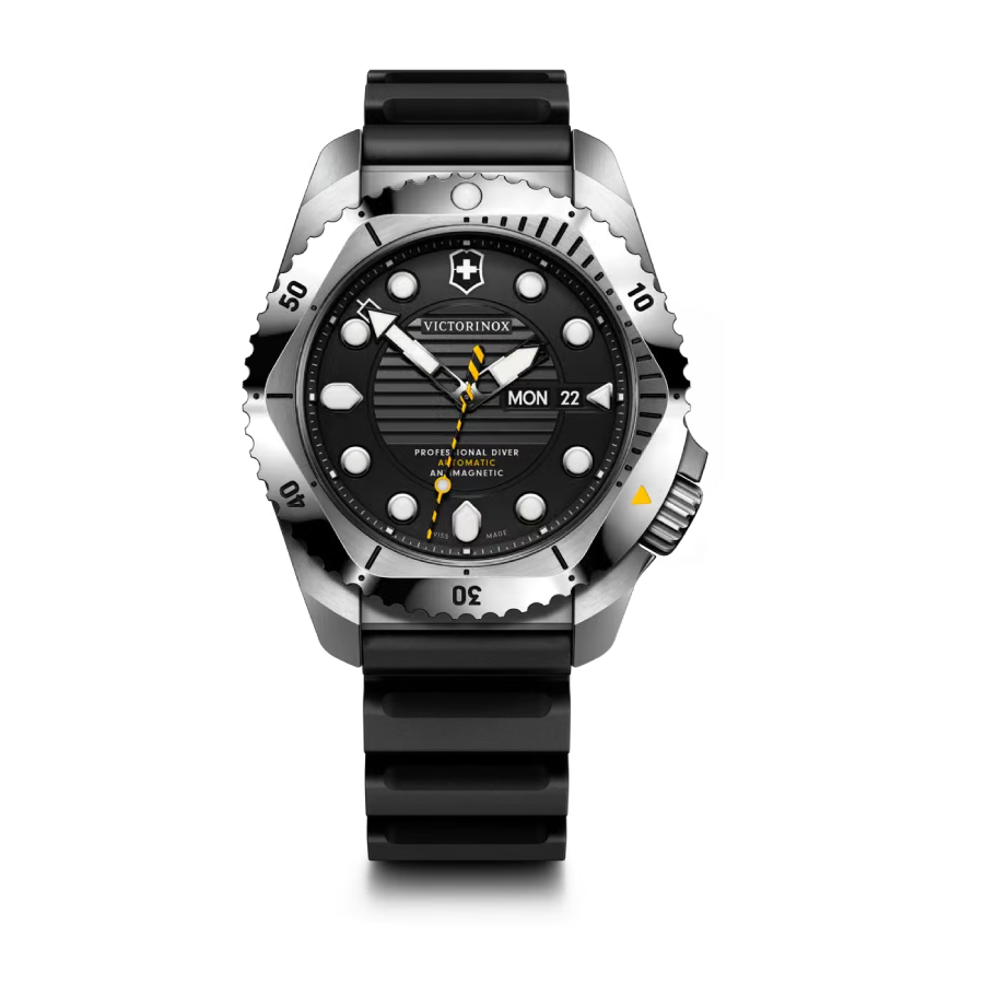 Dive Pro Auto Black Index Date Dial Watch - Men - Stainless Steel/ Rubber - 43mm