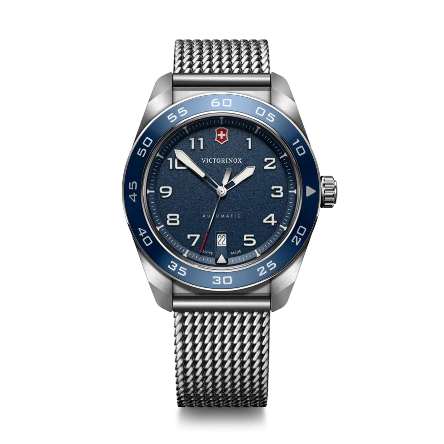 Auto Blue Bezel and Roman Date Dial - Men - Stainless Steel Mesh - 42mm