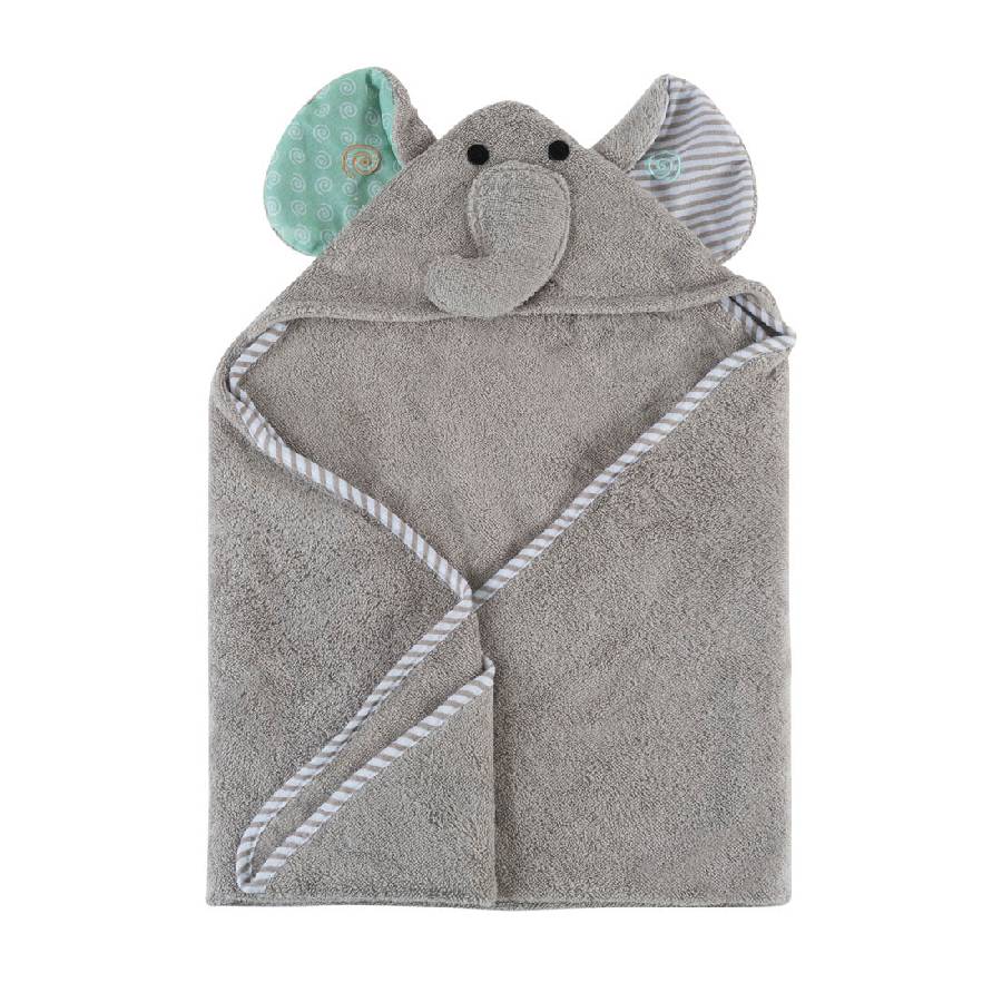 Baby Snow Terry Hooded Bath Towel - Elle Elephant - 0-18 Months